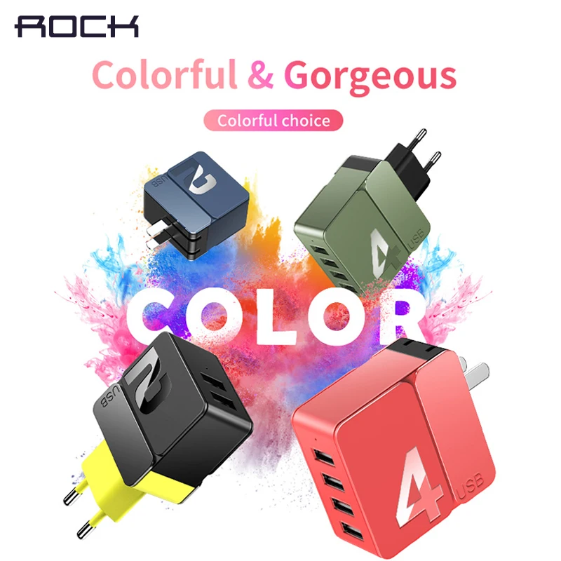 2 4 USB зарядное устройство Rock Универсальный адаптер для быстрой зарядки 5V2. 4A 5V4A EU US