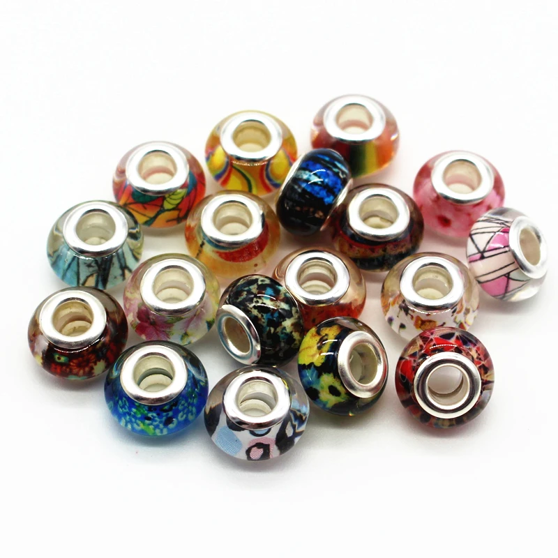 Бусины-шармы серебристого цвета с большим отверстием 14 мм 50 шт./лот | Украшения и