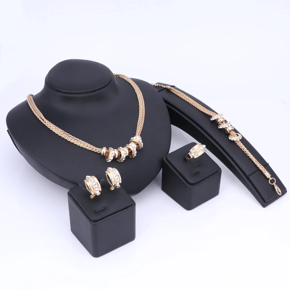 Свадебные золотые 3 цвета колье с изысканными кристаллами ювелирные наборы