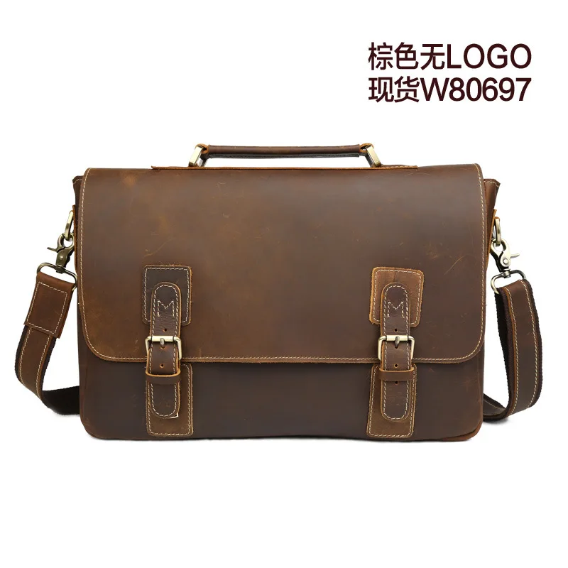 

2017 new Vintage Crazy Horse Briefcases Men Genuine Leather Messenger Bags 14" Laptop Handbags Cow Leather Business Bag Russian