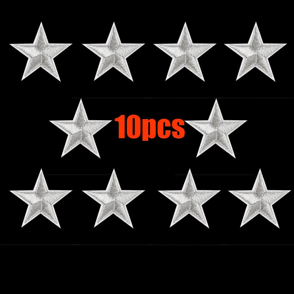 Серебряные вышитые значки со звездами 10 шт. термоклейкие нашивки аппликация для