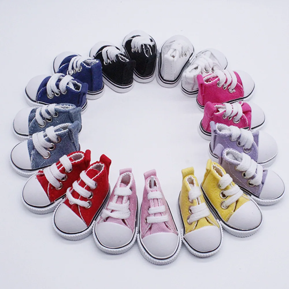 

One pair Assorted Color 5cm Canvas Shoes For BJD Doll Fashion Mini Toy Shoes Sneaker Bjd Doll Shoes for Russian Hand Made Doll