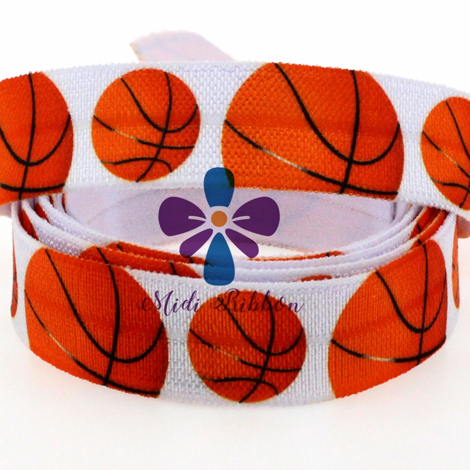 9076 5/" 16 мм" Love Rugby& Basketball& Gymnastic "напечатанная складывающаяся эластичная лента спортивные узоры лента для волос Macking 50 ярдов/рулон - Цвет: 9076