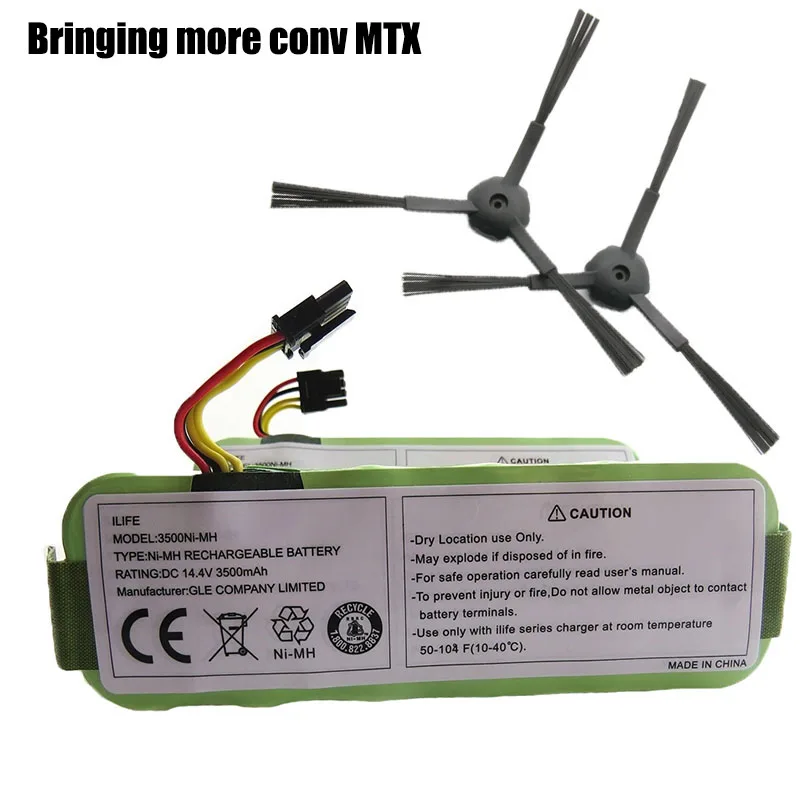 Пара боковых щеток + аккумулятор для kitel kt505 Haier T322 T321 T320 T325/Panda X500 X580/Ecovacs Mirror CR120/Dibea