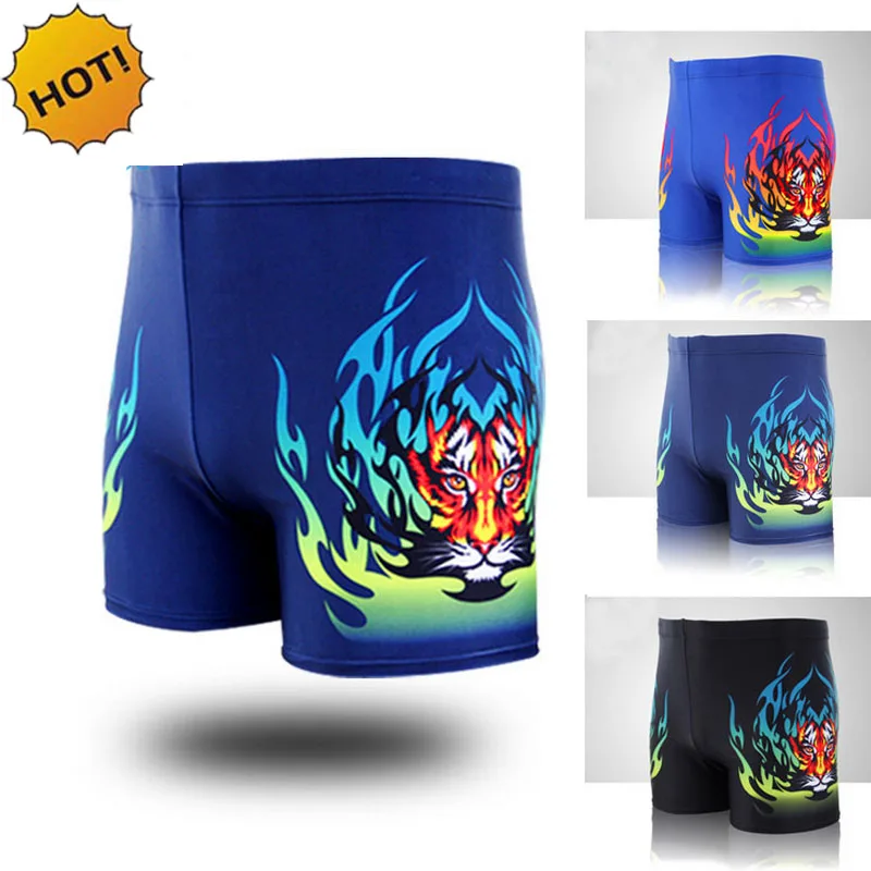 

Hot Style Men's Boxer swimwear trunks Nylon Stretch Increasing Skinny sunga shorts High waist tiger Printed board shorts