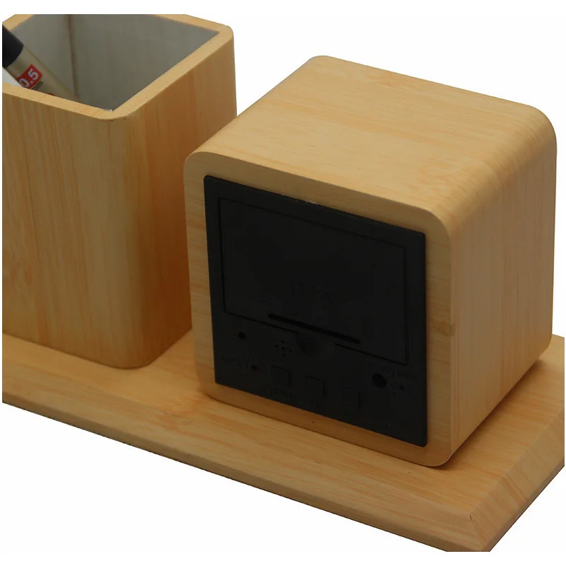 Держатель ручки LED Cube Деревянный Будильник звук управления электронными