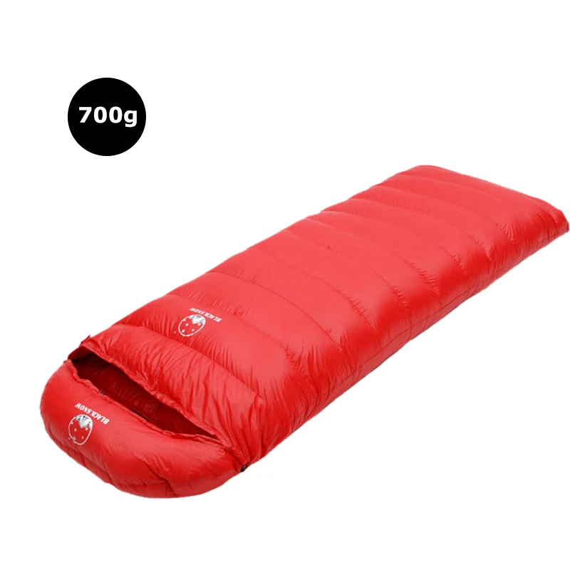 700g Red Зимний теплый взрослый обычный спальный мешок из 95% белого гусиного пуха с капюшоном для альпинизма, походов - Цвет: 700g Red