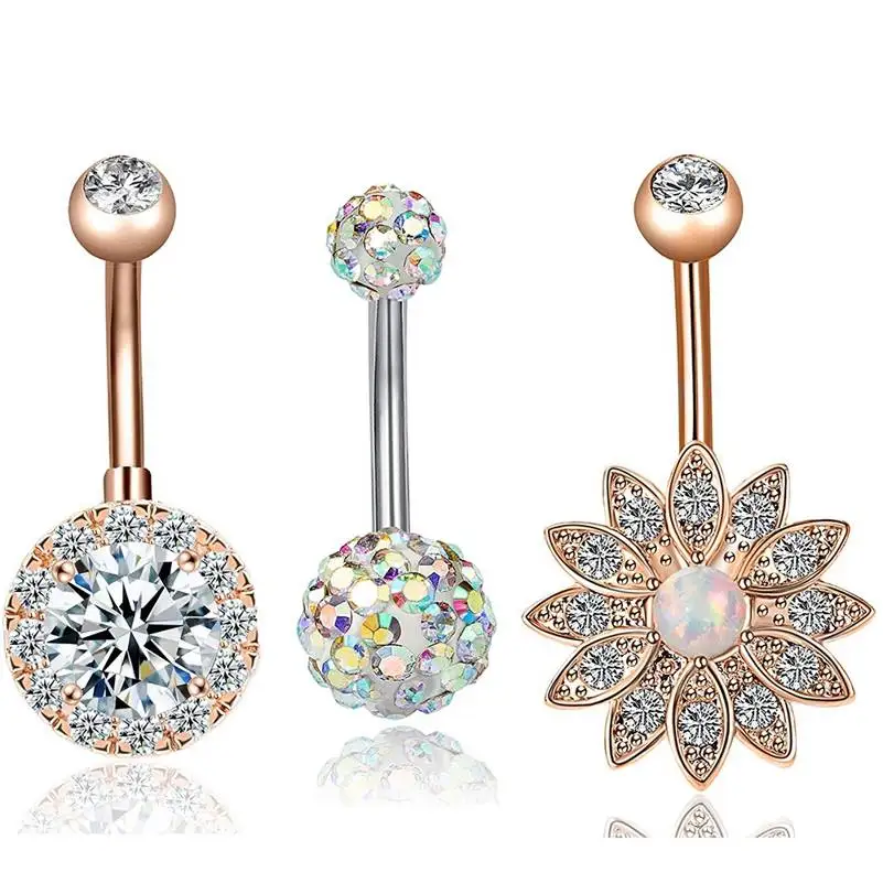 

1/3/6Pcs/Set Surgical Steel Flower Pineapple Navel Piercings Belly Button Piercing Dangle Earrings Belly Bar Sexy Body Jewelry