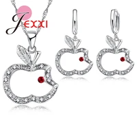 fashion hollow 925 sterling silver cute apple design pendant necklace earring full cubic ia stone drop earrings sets