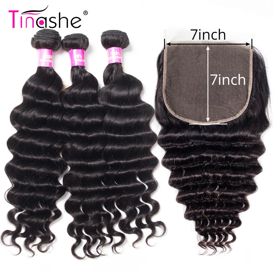 Волосы Tinashe 7x7 кружевные застежки с застежкой свободные глубокие волнистые пучки