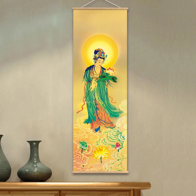 Настенное искусство Avalokitesvara Bodhisattva Thangka буддистская живопись с деревянной