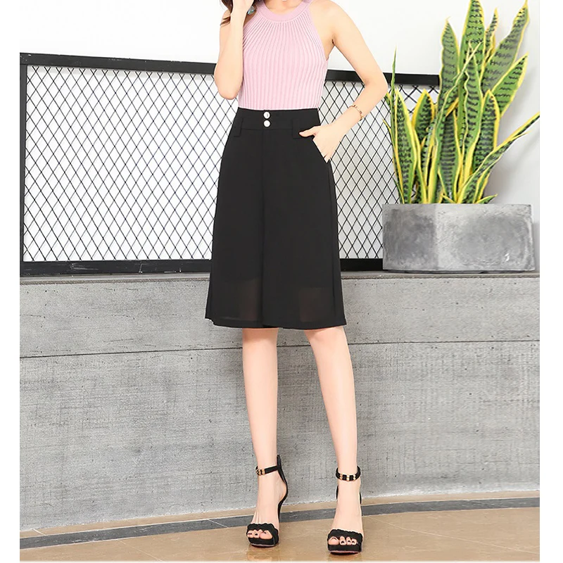 Брюки женские шифоновые до колен с широкими штанинами и завышенной талией|Брюки|