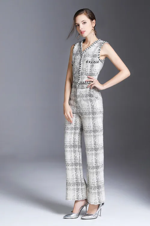 LXUNYI New Autumn 2 Piece Set Tweed Pants Suit Women Short Vest Top And Wide Leg Pants Female Set High Waist Woman 2 Piece