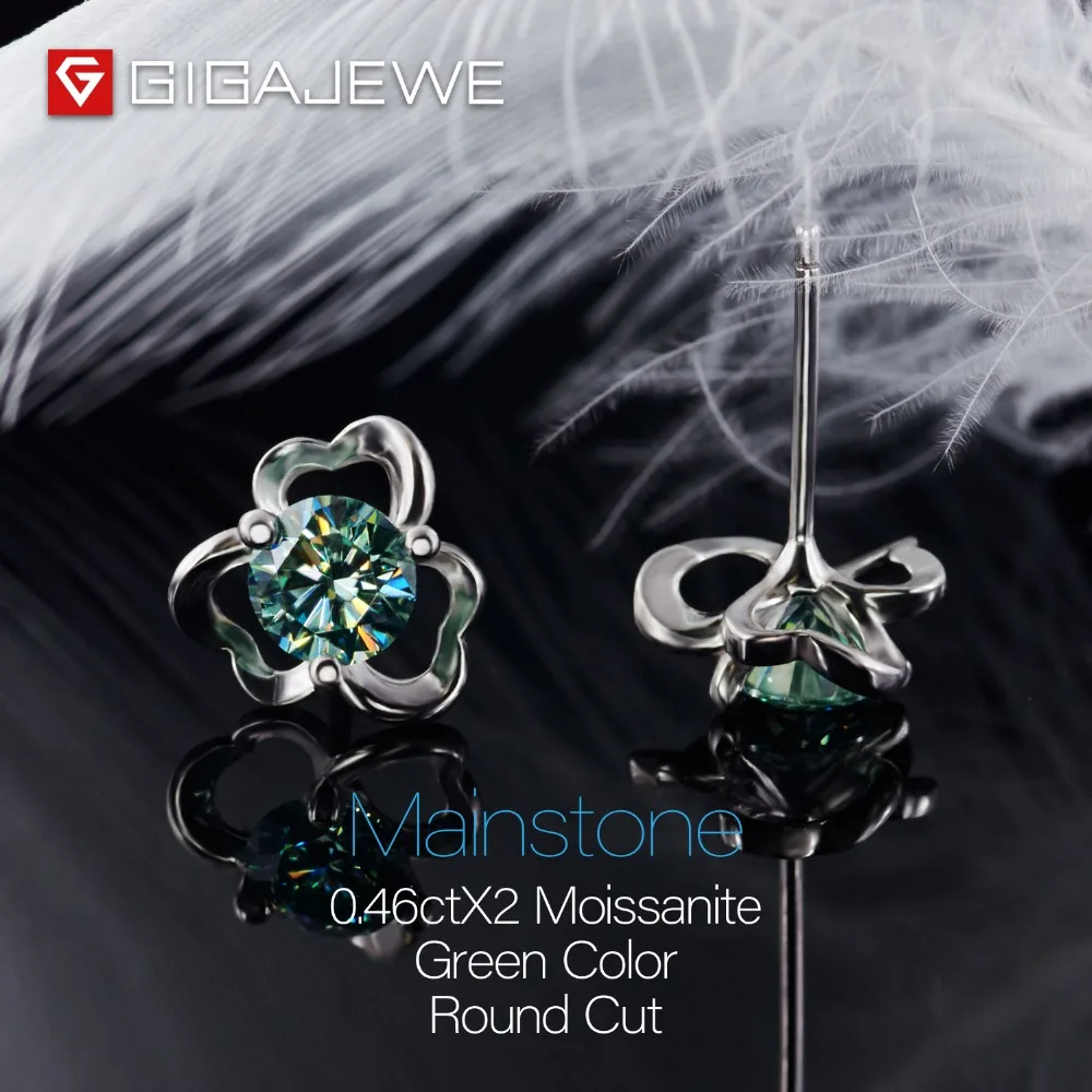 GIGAJEWE Муассанит зеленый/желтый круглой огранки всего 1.0ct лаборатория выращенные серебряные серьги с алмазами модные ювелирные изделия подарок девушке