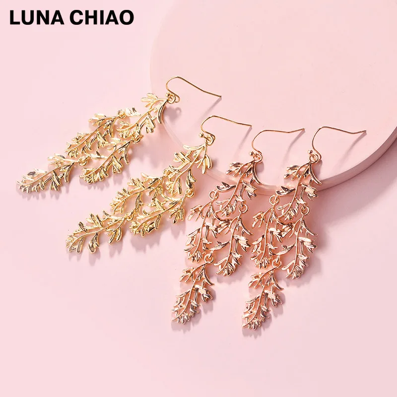 Женские серьги с розовым золотом LUNA CHIAO модные массивные листьями и цветами |
