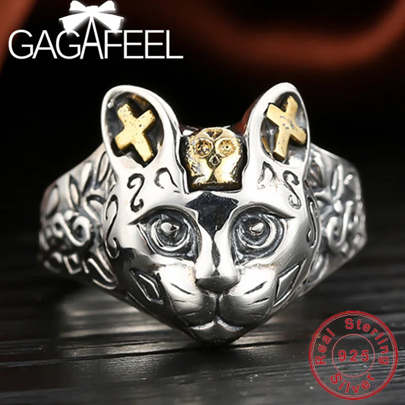GAGAFEEL Настоящее 925 пробы Серебряное ювелирное изделие Ретро кошачий палец кольца для мужчин и женщин вечерние подарки кольцо с животными изменяемое Прямая поставка