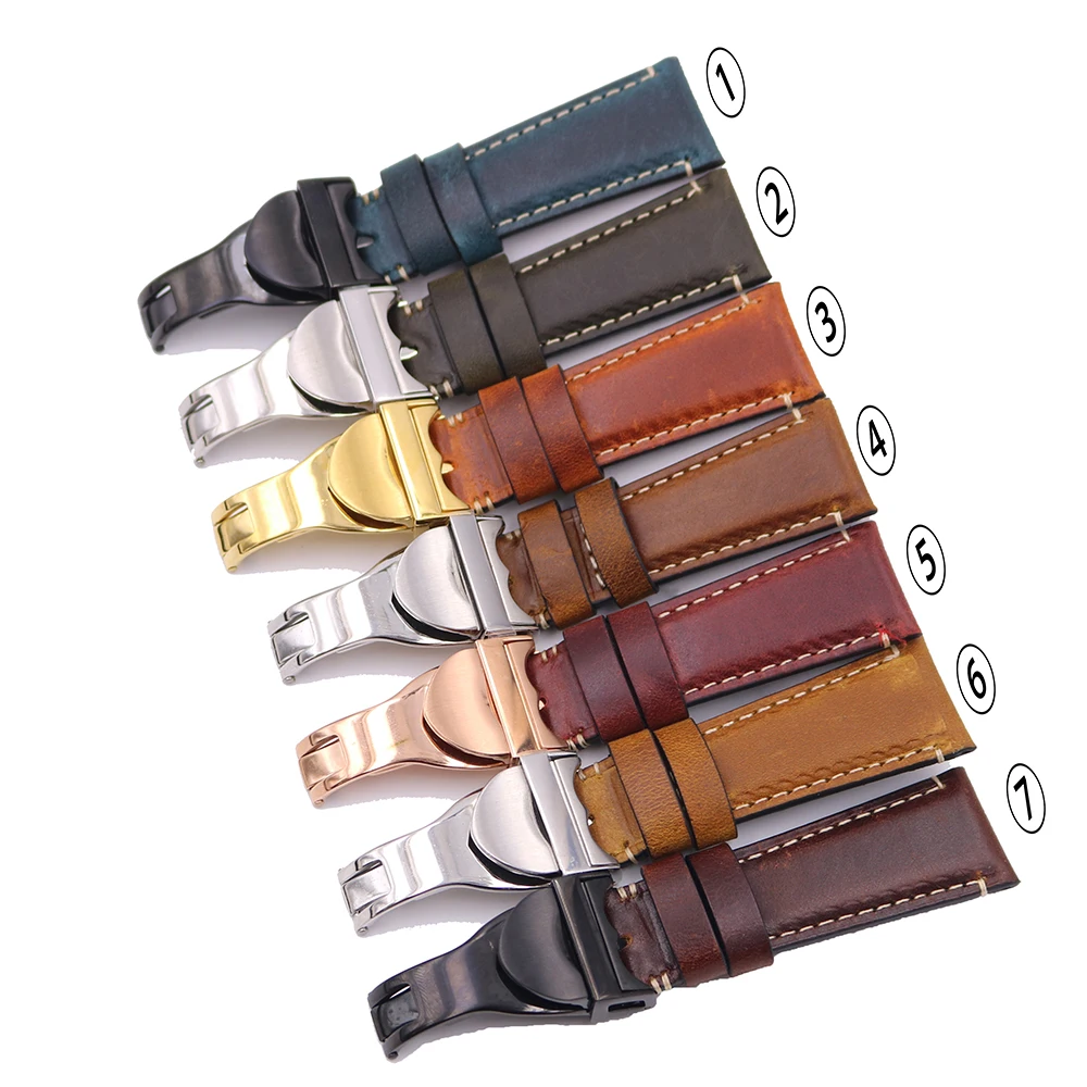 Rolamy Wholesale 22mm Vintage Blue Genuine Leather Replacement Wrist Watchband Strap Belt Loops Band Bracelets For IWC Tudor