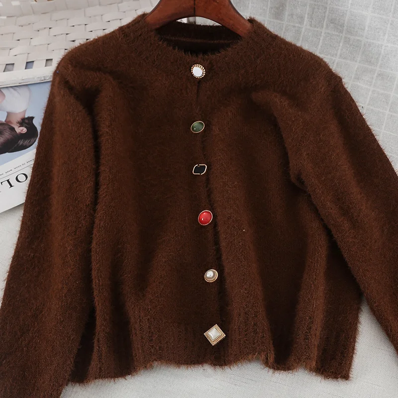 2019 new fashion women's sweater winter loose long-sleeved warm thick mohair knit 2691 |