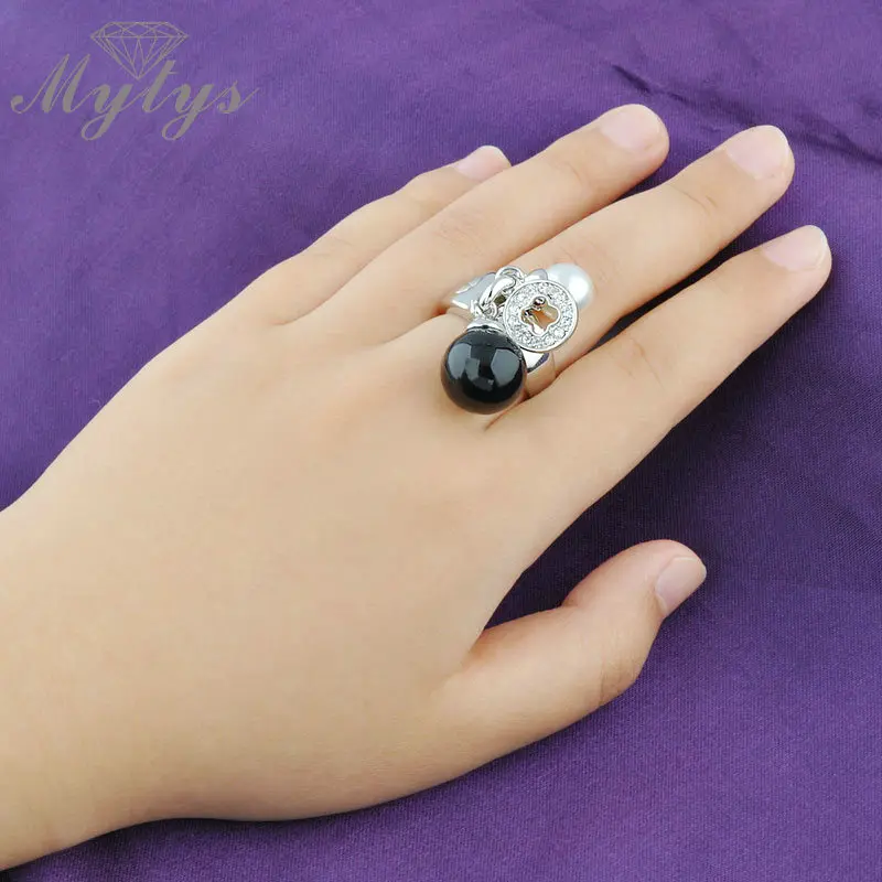Женские кольца Mytys из белого и черного жемчуга с двойным жемчугом R1219 | Украшения