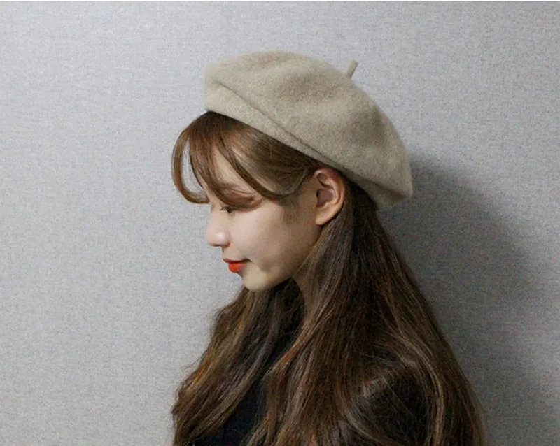 Женские осенние и зимние Южнокорейская версия шляпа битник дважды густая шерсть