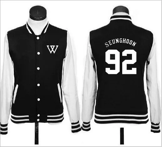 2018 New kpop WINNER exo same paragraph Korean baseball uniform fleece jacket coat lovers k-pop Hoodies k pop Sweatshirts men | Женская