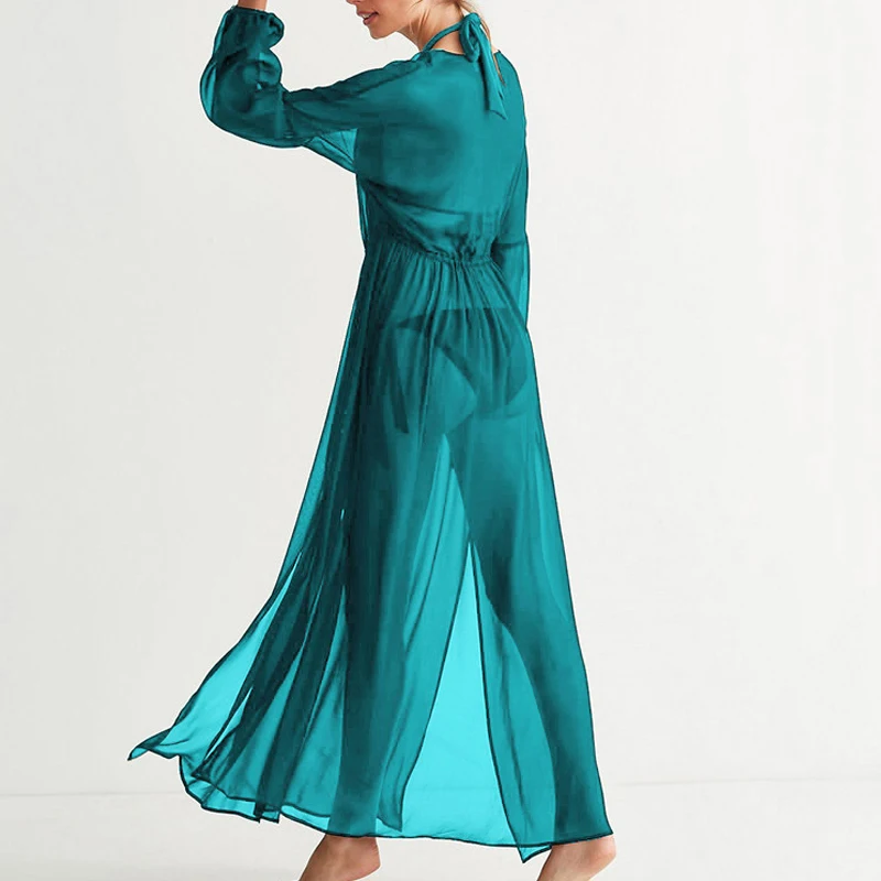 Новинка шифоновое пляжное длинное платье Летнее бикини накидка для пляжа Парео