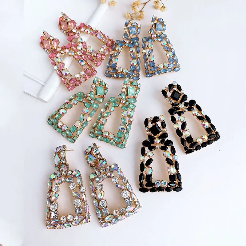 ZHINI Мода Черный Кристалл Shell серьги Геометрическая себе милые животные длинный