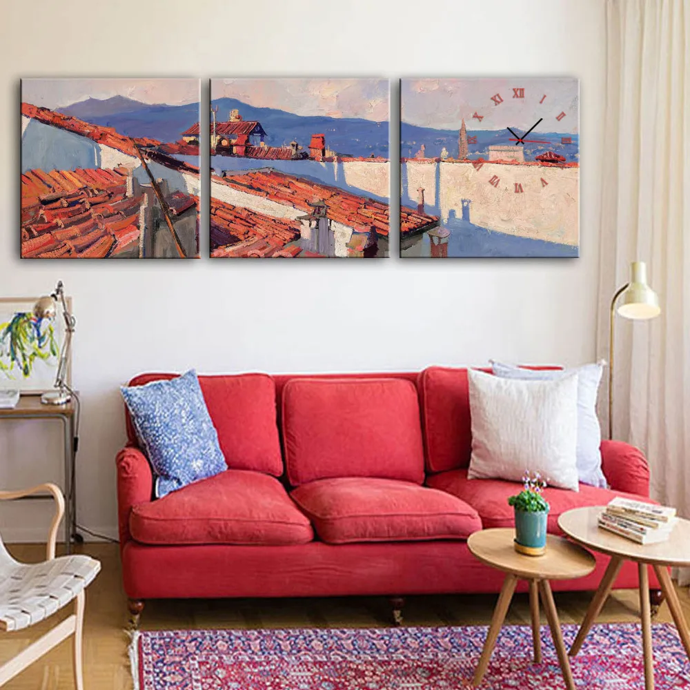 Бесплатная доставка зеркальные настенные часы с черепицей из холста 3 шт. | Дом и