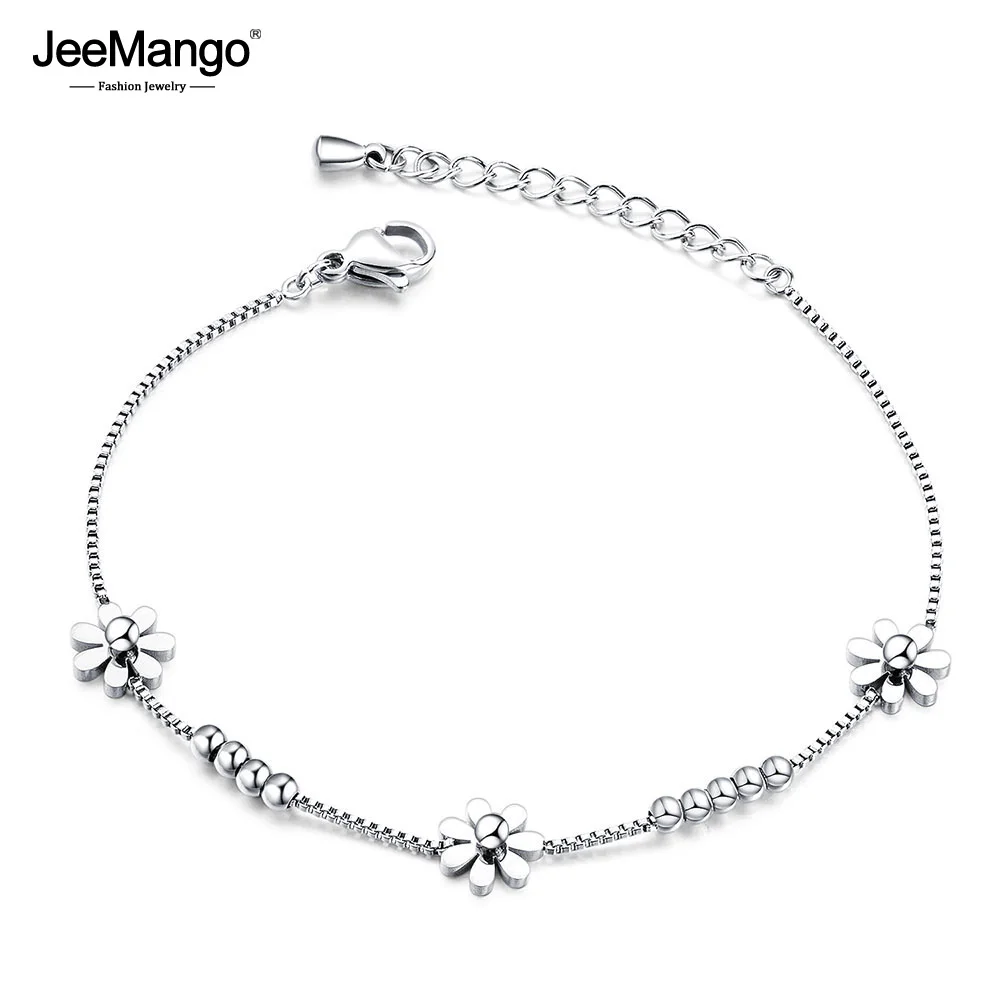 JeeMango титановая сталь 18K розовое золото маленький свежий браслет с маргариткой