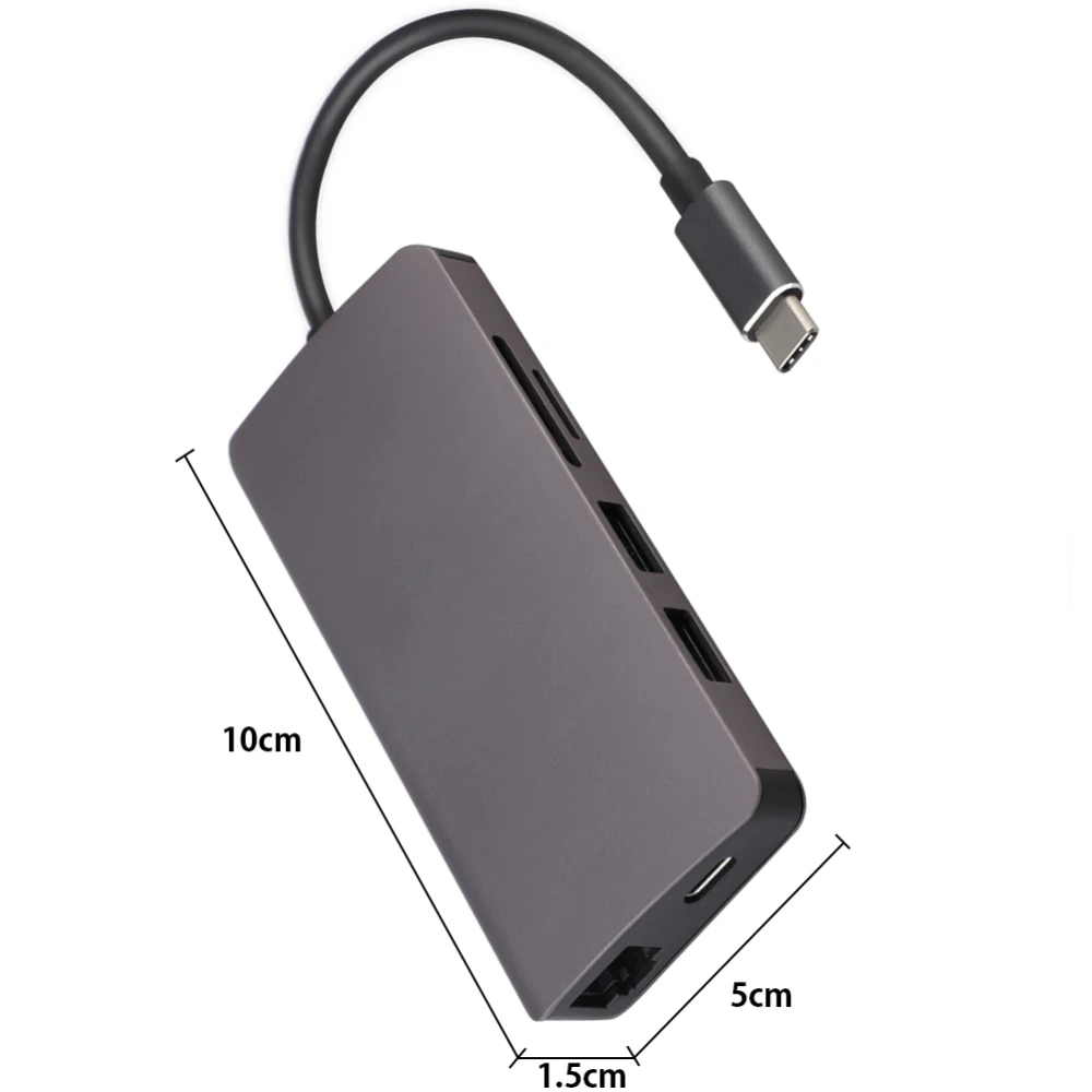 Usb-хаб 9 в 1 Thunderbolt 3 type C адаптер док-станция 2 USB 3,0 порт 4K HDMI 1080P VGA RJ45 Gigabit Ethernet для Macbook Pro PC