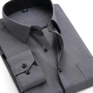 Мужская однобортная приталенная рубашка, однотонная формальная деловая рубашка из чистого хлопка и твила карамельных цветов