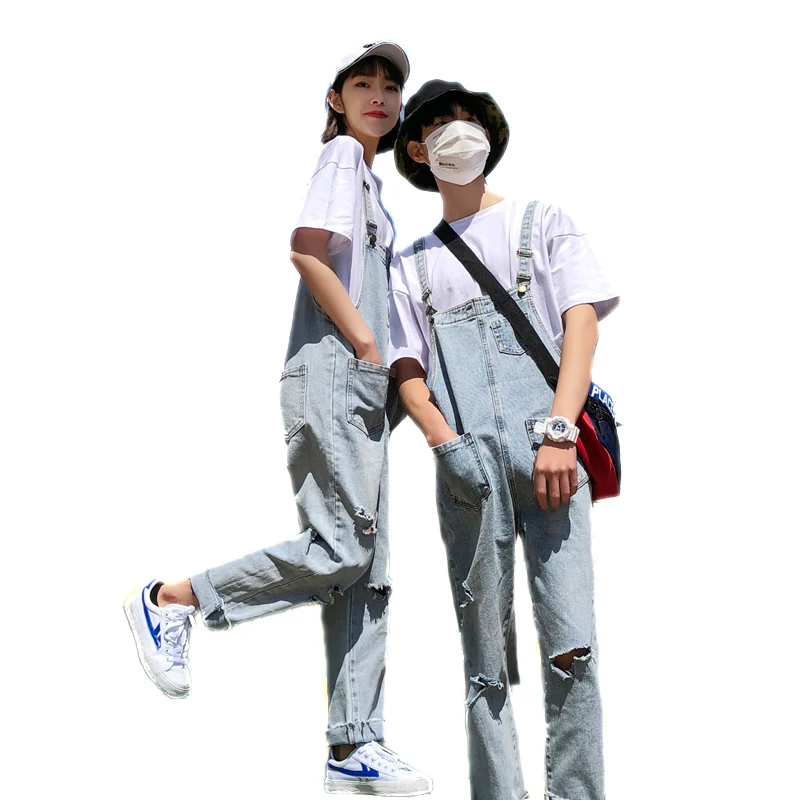 Комбинезон джинсовый в стиле бойфренд мешковатый рваный комбинезон хип-хоп