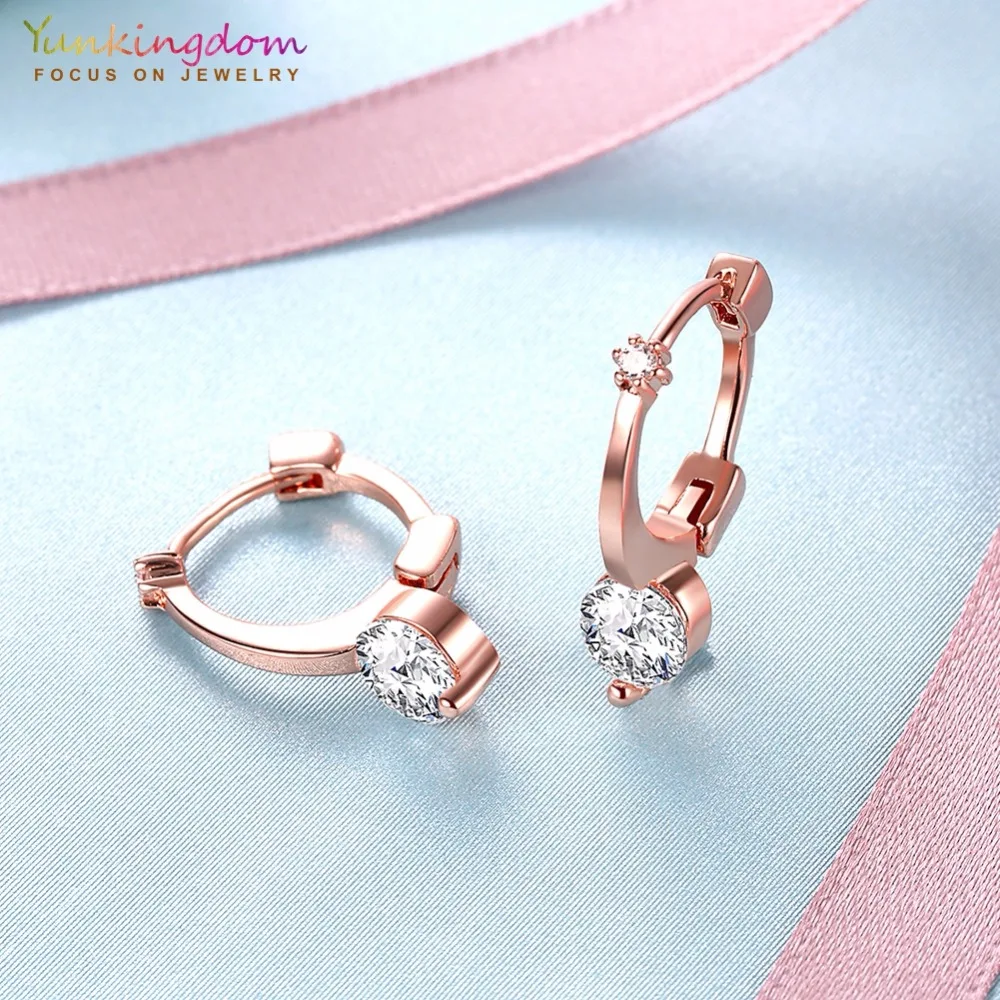 Yunkingdom Простой Круглый кубический цирконий розовое золото цвет брендовые серьги