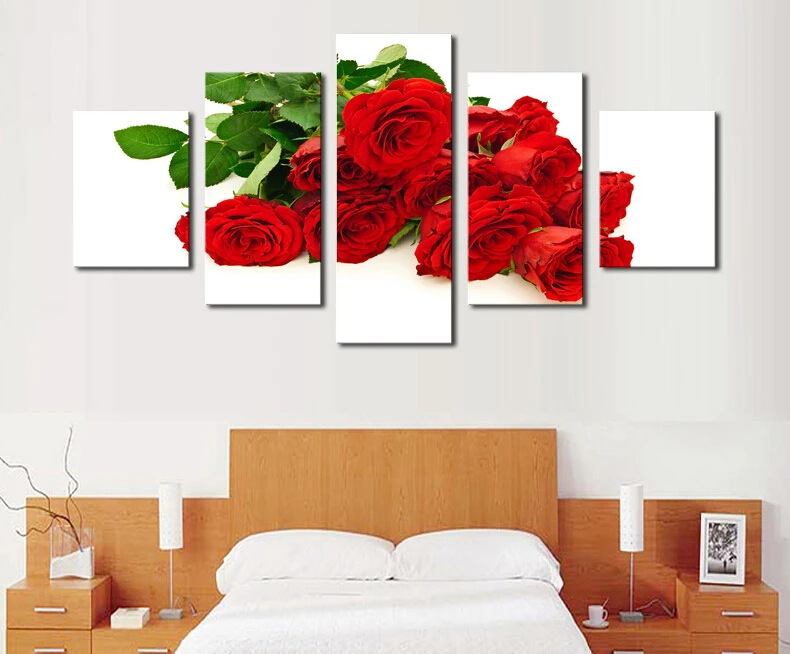 5 Панель благородный с узором из красных роз картина маслом на холсте Цветы Wall Art