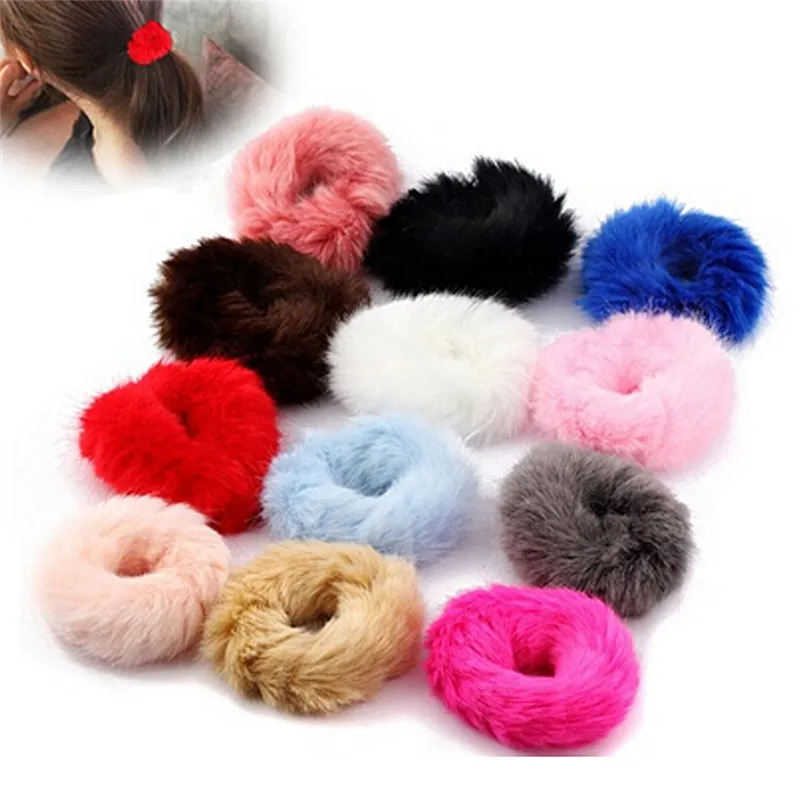 

1Pc Artificial Rabbit Fur Ball Elastic Hair Rope Rings Ties Bands Ponytail Holders Girls Hairband Headband Hair Accessories