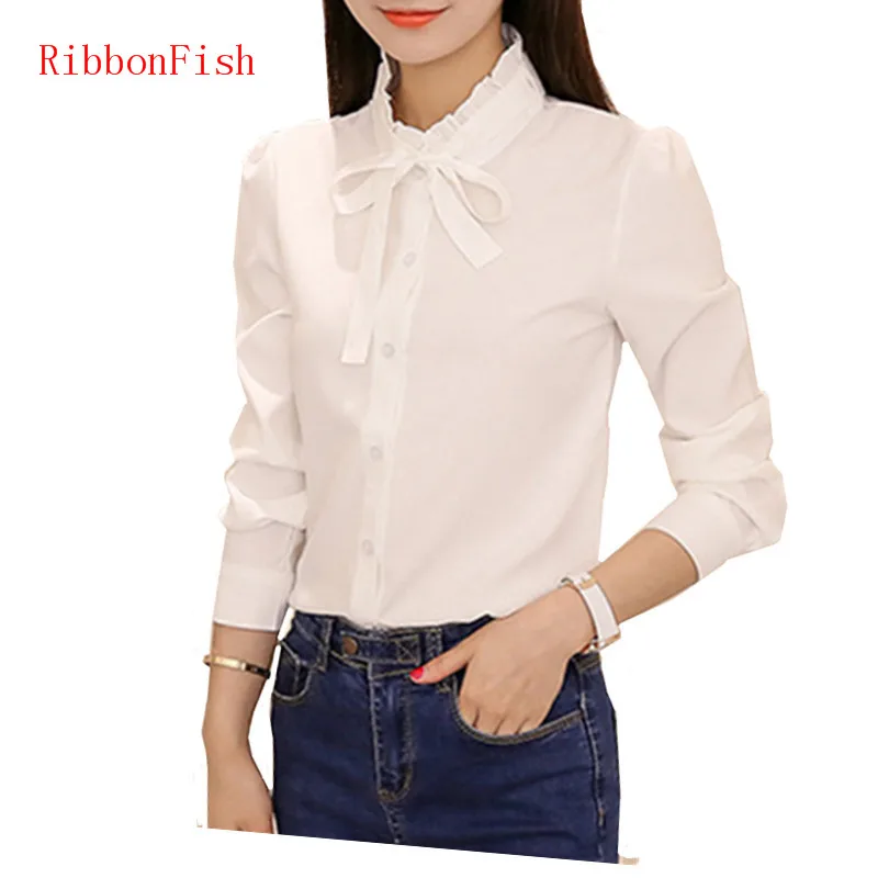 Женская шифоновая блузка с длинным рукавом и бантом DF1172|chiffon blouses shirts|shirt ladyblouse shirt
