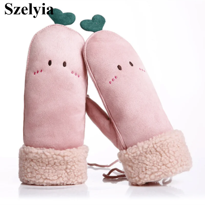 Детские зимние теплые лыжные перчатки для девочек флисовые спортивные варежки