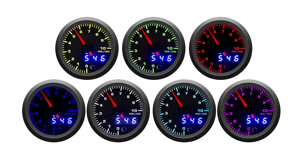 Dragon gauge 52 мм Высокоскоростной шаговый двигатель 7 цветов светодиодный Тахометр с двойным дисплеем для гоночных автомобилей измеритель оборотов