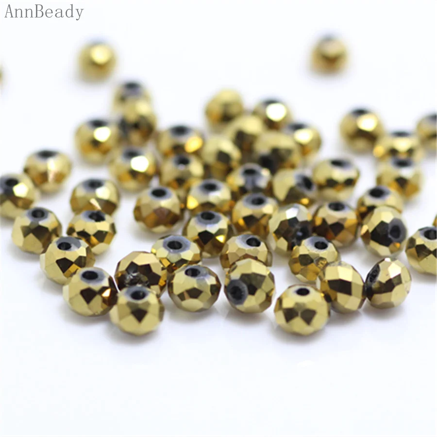 shining golden AnnBeady, одноцветные, зеленые, 3*4 мм, 145 шт, Rondelle, австрийские граненые Хрустальные стеклянные бусины, свободные разделительные бусины для изготовления ювелирных изделий - Цвет: shining golden