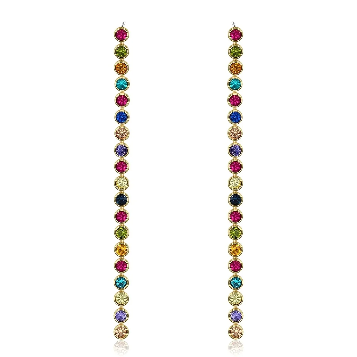 Женские длинные серьги подвески с круглыми звеньями цвета желтого золота|long drop