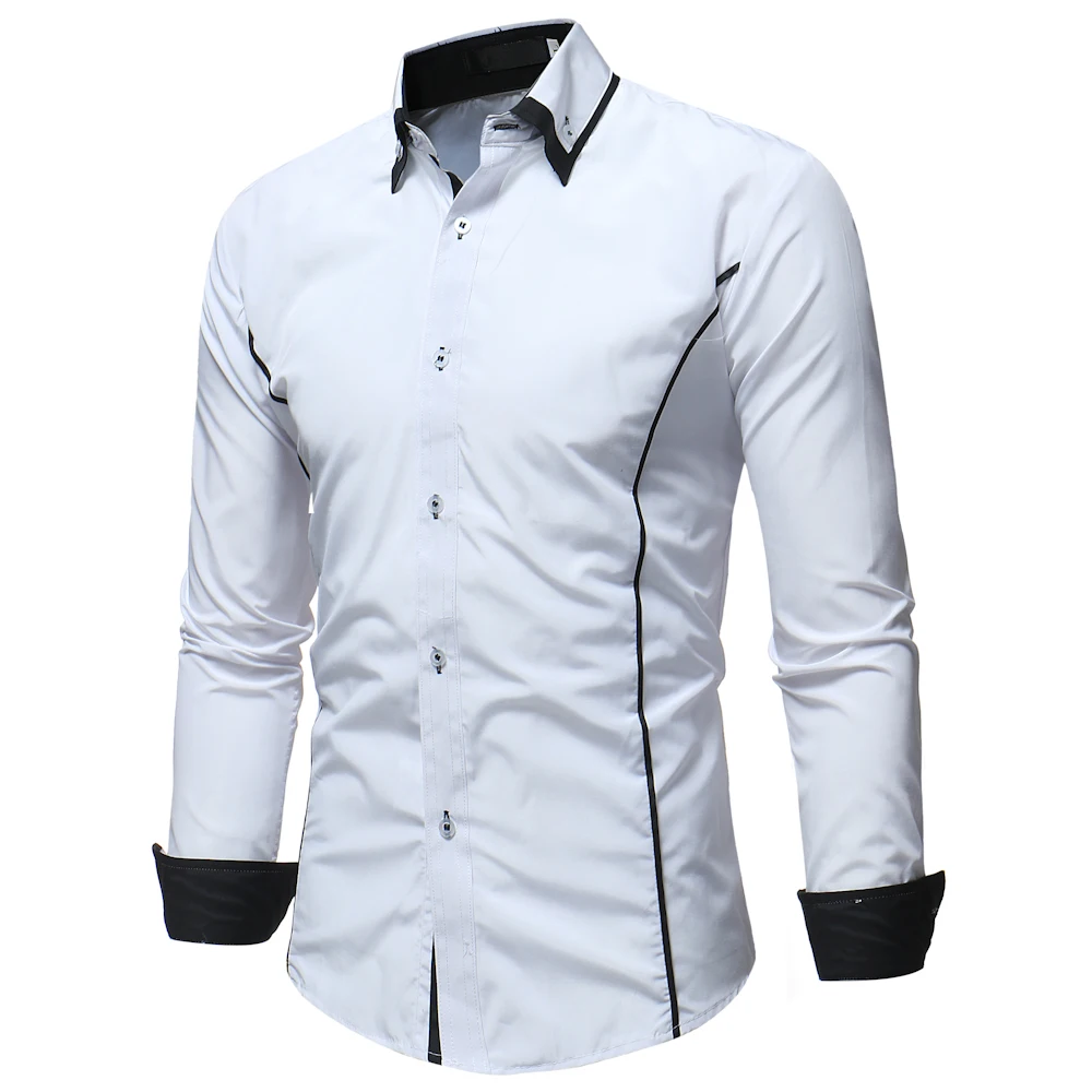 Модный бренд Camisa Masculina, рубашка с длинным рукавом, Мужская Корейская приталенная рубашка с двойным воротником, дизайнерская Повседневная рубашка размера плюс, Черная