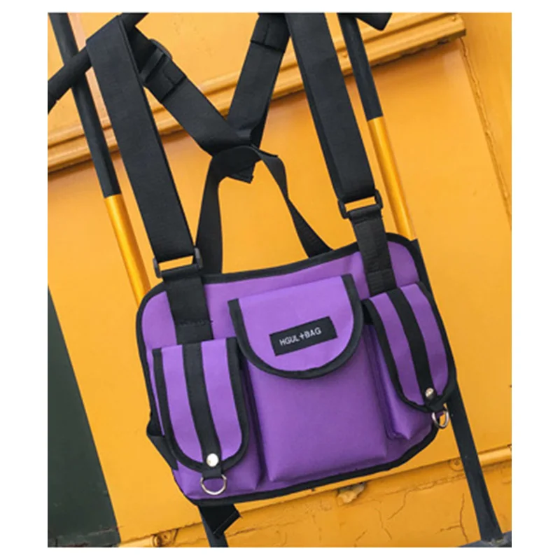 Purple backpack Черная нагрудная сумка в стиле хип-хоп Уличная функциональная тактическая нейлоновая поясная сумка Punck Военная нагрудная Сумка Поясная Сумка bolso kanye west - Цвет: Purple backpack