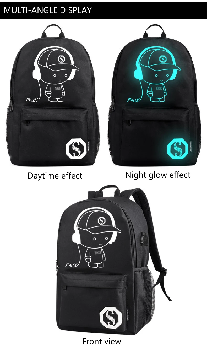 Повседневное персональное Mochila Аниме Мультфильм светящийся студенческий Противоугонный рюкзак для мужчин USB для зарядки Mochila luminosa Mochila Antirrobo