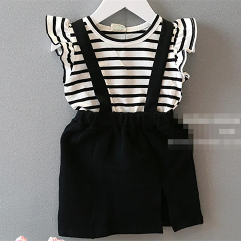 Платья для маленьких девочек модное черное платье с полосками имитацией двух