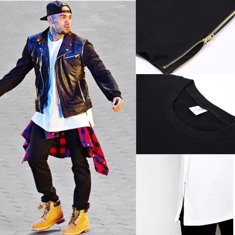 Футболка Крис Браун Мужская с золотистой молнией сбоку тенниска из хлопка