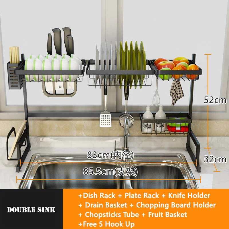 Double Sink Никогда не ржавеет раковина блюдо стеллаж кухонный слив посуда полка для хранения Органайзер нержавеющая сталь многоцелевой высококачественный материал - Цвет: Double Sink