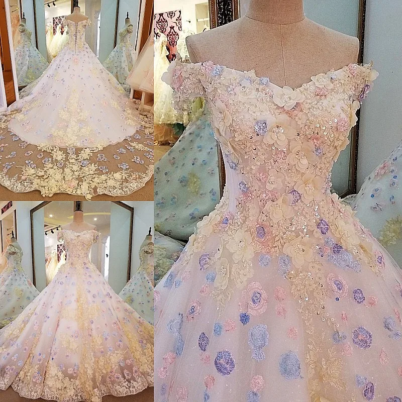 Vestido de Noiva бальное платье с цветами свадебное бисерное кружево роскошное Bruidsjurken