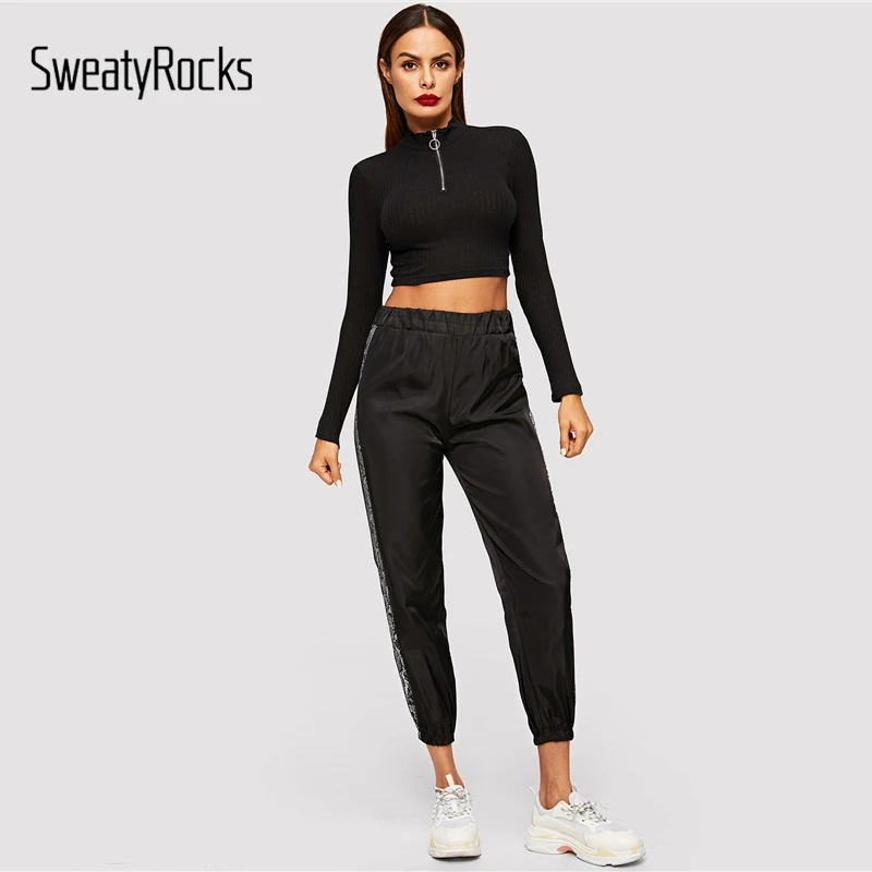SweatyRocks контрастная лента змеиный принт боковые брюки спортивная одежда зауженные спортивные штаны весенние модные женские черные длинные штаны