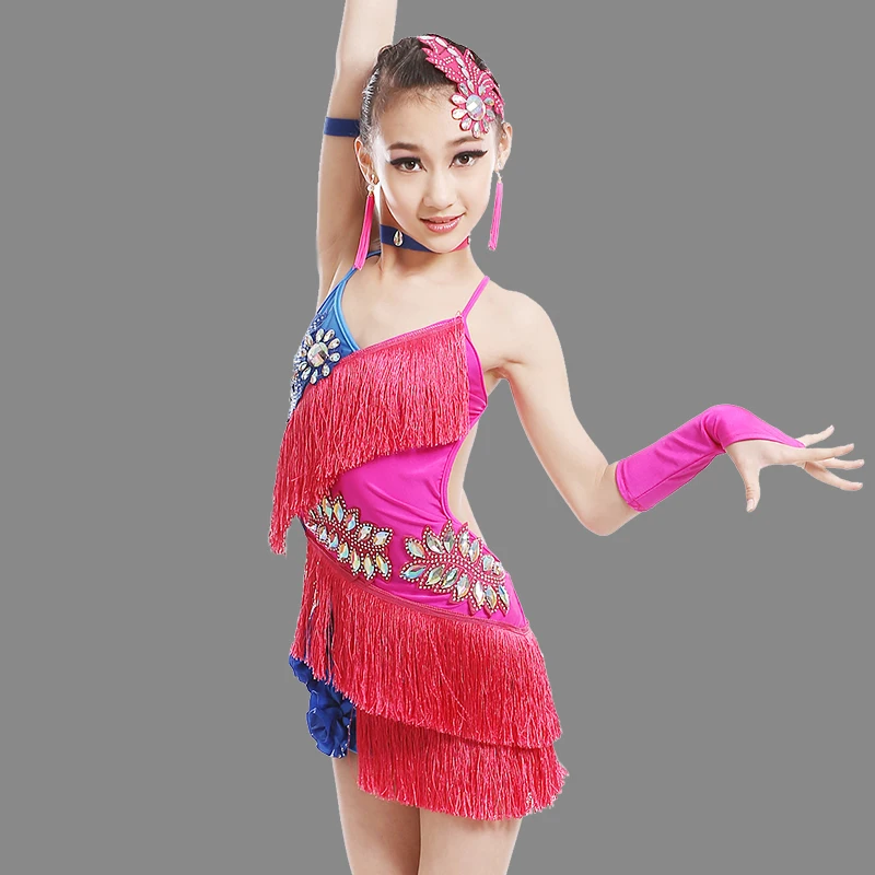 Детские платья для девочек неоновые цвета платье с бахромой выступлений на сцене