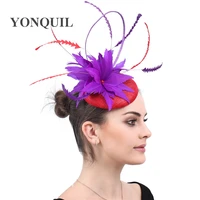 new hair accessories elegant fascinator classic fancy purple feather headwear hair pins cocktail party hair clips women ladies